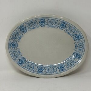 Vintage Shenango China Anchor Hocking Blue Filigree Oval Platter Farmhouse MCM